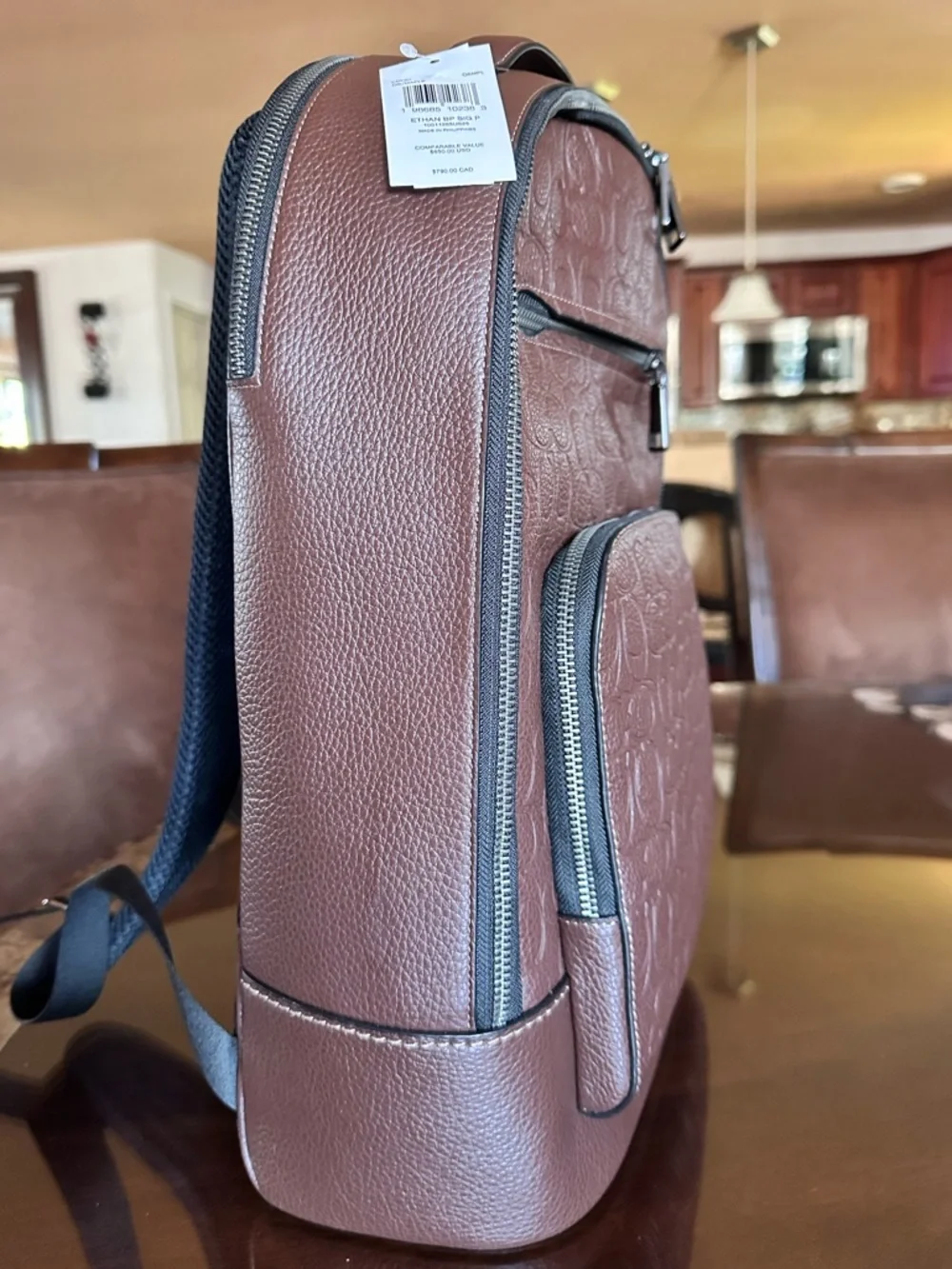 Coach Unisex Brown Embossed Signature Leather Backpack - Picture 2 of 8